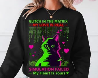 Glitch Cat Digital Design | Cyberpunk Neon Graphic | T-Shirt Design PNG SVG PDF | Retro Aesthetic Download