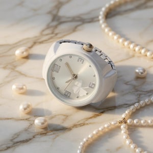 playful colorful ring watch everyday accessory
aesthetic clover ring watch close detail
unique finger watch ring colorful fashion