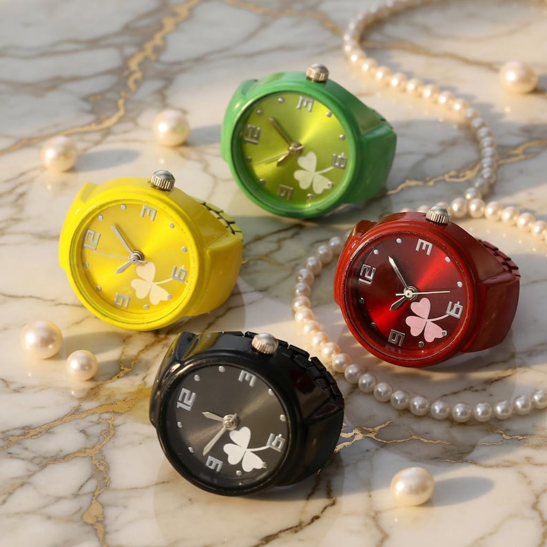 colorful clover ring watch quartz finger watch