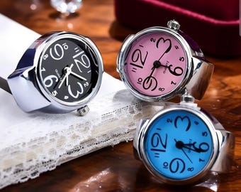 Vintage Ring Watch for Women & Men – Mini Quartz Finger Watch, Round Dial Alloy Ring Timepiece, Unique Jewelry Gift