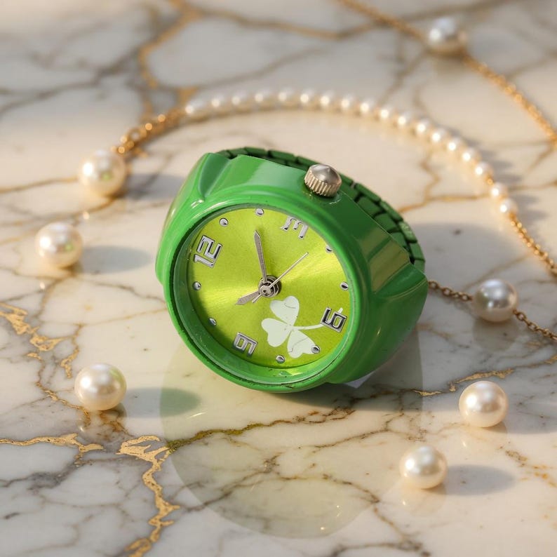 retro style clover finger watch close up
