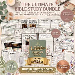 Paquete de kits de estudio bíblico, hojas para diario de estudio bíblico, métodos imprimibles para llevar un diario de estudio bíblico, devocionales cristianos.