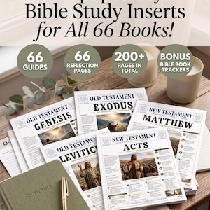 Bible Study Guides for All 66 Books, Bible Study Inserts, Newspaper Style Christian Devotional, Bible Summaries Printable
