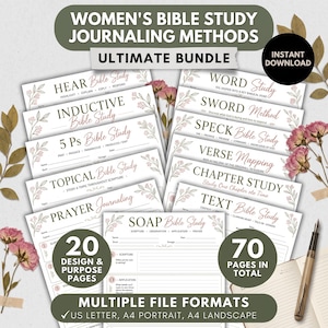 Bible Study Methods Bundle, 20 Bible Study Journaling Methods, Soap Bible Journal Template, Women’s Christian Printable Journal