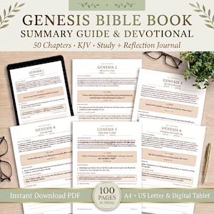 Bible Book Summary Guide, Genesis Bible Study Summary PDF, Chapter Study & Reflection Journal, Christianity Devotional