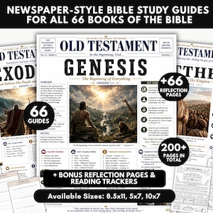 Guide di studio biblico per tutti i 66 libri, inserti per lo studio biblico, devozionale cristiano in stile giornale, riassunti biblici stampabili