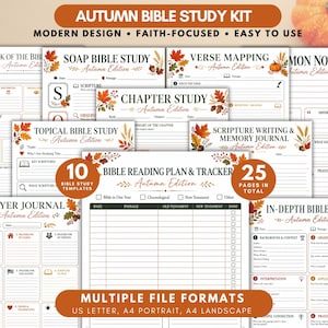 Fall Bible Journaling Printable, Bible Study Journal Kit, Autumn Christian Beginner Bible Study Tools