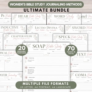 Bible Study Methods Bundle, 20 Bible Study Journaling Methods, Soap Bible Journal Template, Women’s Christian Printable Journal