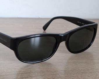 Vintage Giorgio Armani 845 Black Acetate Sunglasses Made in Italy GA Glass Lens