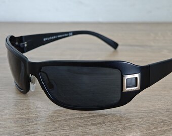 BVLGARI 552 Black Wrap Around Sunglasses Made in Italy - NOS - Y2K