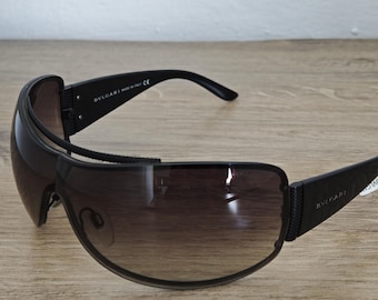 BVLGARI 6011 Shield Mask Sunglasses - Black, Wrap Around, Oversized, Made in Italy