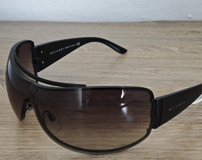 BVLGARI 6011 Shield Mask Sunglasses - Black, Wrap Around, Oversized, Made in Italy