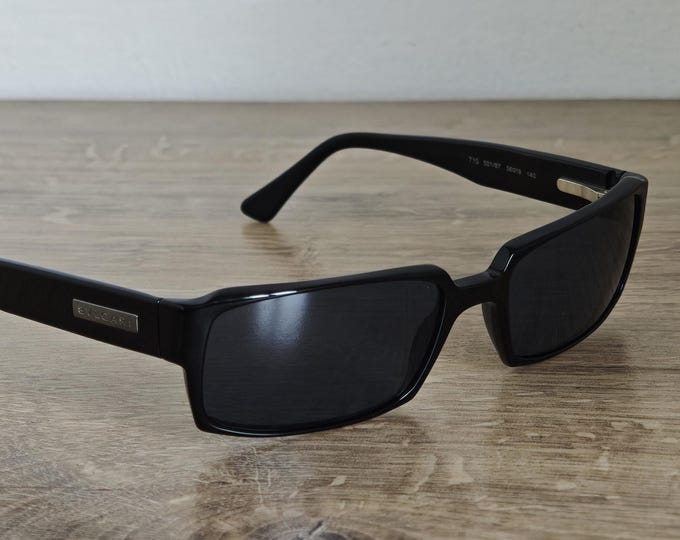 BVLGARI 715 501/87 Black Rectangular Sunglasses Made in Italy - NOS c. 2000's (Y2K)
