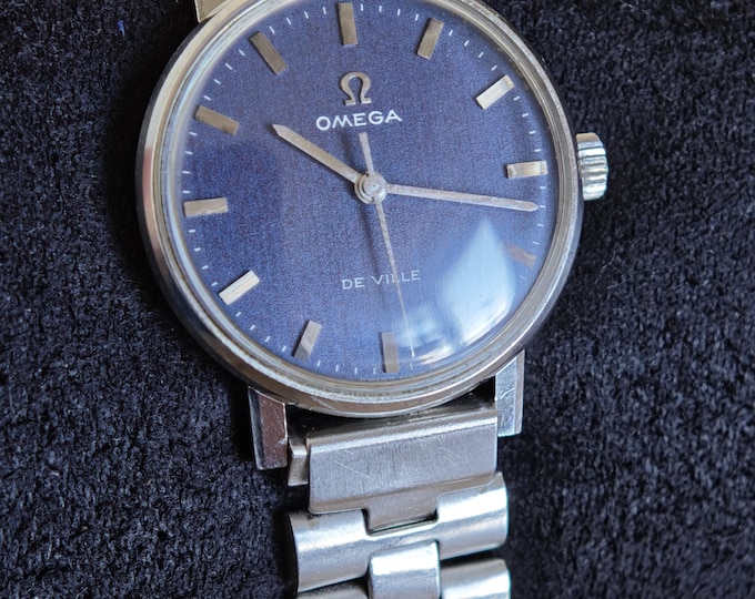 Vintage OMEGA De Ville Ladies Mechanical Watch - Stainless Steel x Blue Dial - c. 1970's