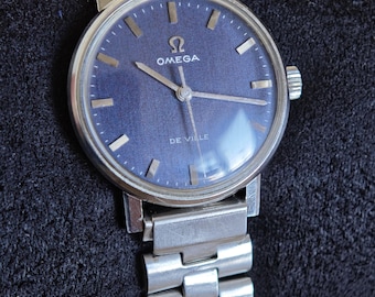 Vintage OMEGA De Ville Ladies Watch – Stainless Steel Blue Dial Swiss 1970s