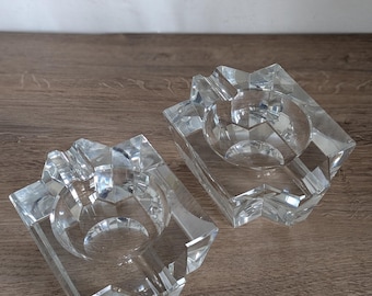 St. Louis France Crystal Ashtrays | Set of 2 Heavy Cigar Ashtrays c. 1980's