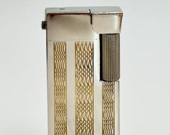 Vintage Chrome Gamma Hungarian Petrol Lift Arm Lighter - Engraved Art Deco Wave Pattern - Working Mid-Century Pocket Lighter