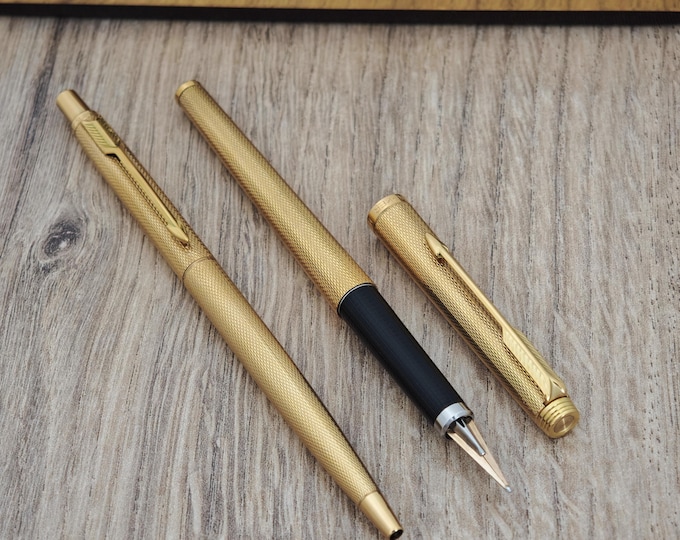 Vintage Parker 180 Grain d'Orge Fountain Pen & Ballpoint Made in France - F/B Nib