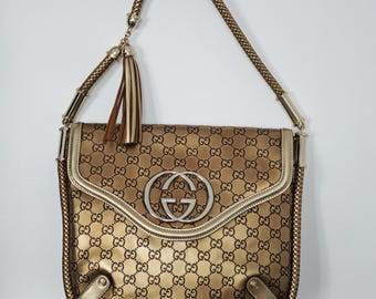 Gucci Britt Tassel Flap Bag - Bronze Gold Guccissima Shoulder Bag