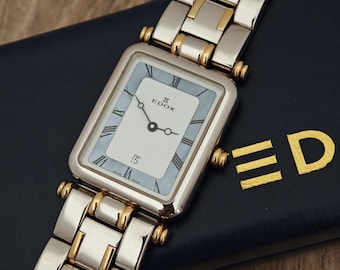 EDOX Ladies Tank Watch - Swiss Made Two Tone Date - Ref. 51279