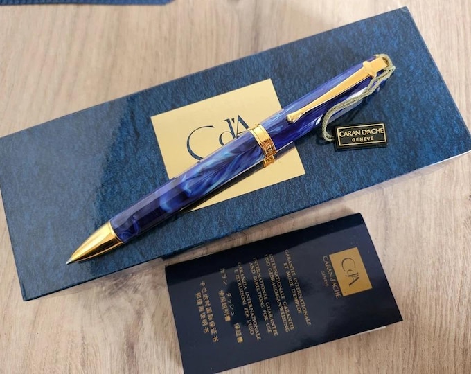 Caran d'Ache Equinox Blue Marble Ballpoint Pen Made in Switzerland - NOS