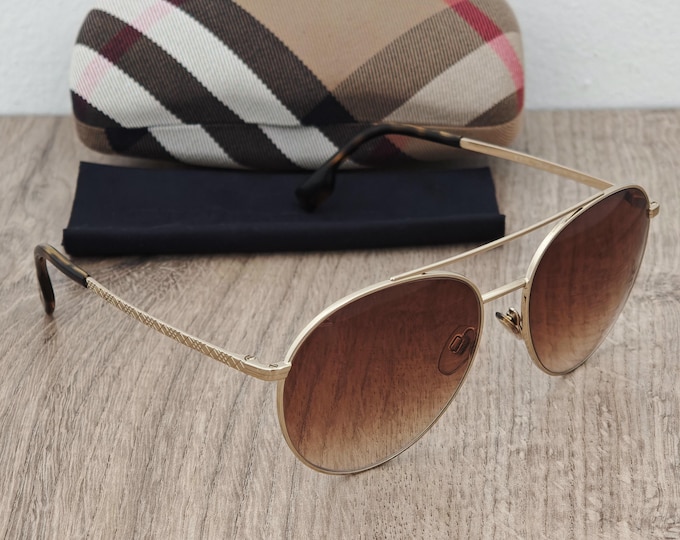 Burberry B 3115 Women's Round Oversized Sunglasses - Gold Metal Frame x Gradient Brown lenses
