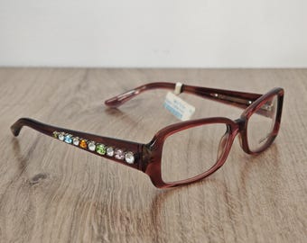 Montura de gafas para mujer Salvatore Ferragamo 2637-G con diamantes de imitación, fabricada en Italia.