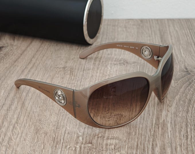 BVLGARI 8009-B Oversized Wrap Around Sunglasses - Beige x Gradient Brown Made in Italy