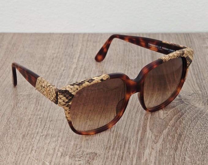 Emmanoulle Khanh Paris 8080 Oversized Sunglasses with Python Skin Accents - Vintage c. 1980's