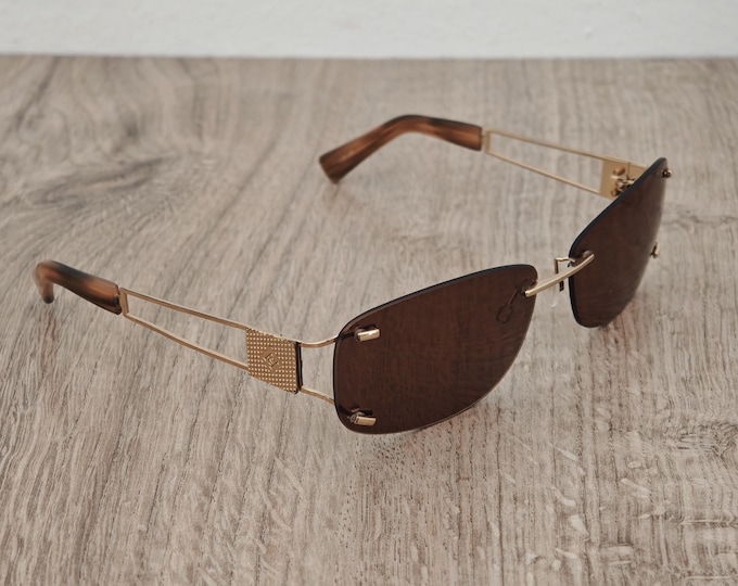 Carolina Herrera CH 364 Rimless Sunglasses - Gold x Brown - c. 2000's (Y2K)