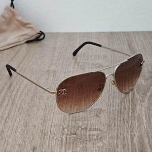 CHANEL Coco Mark 4189-T-Q Gold X Brown Gradient Aviator Sunglasses