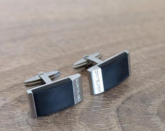 Authentic Montblanc Stainless Steel & Black Rubber Rectangular Cufflinks 7730