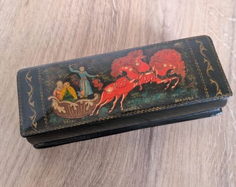 Vintage Russian Lacquered Box Hand Painted Palekh signed Malova