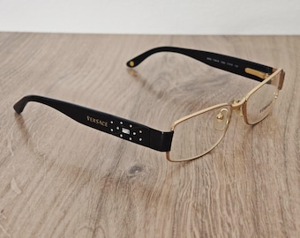 VERSACE mod. 1124-B Womens Gold x Black Eyeglasses Frames - Full Rim with Rhinestones