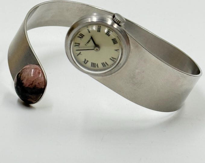 Vintage Tissot Mechanical Bangle Watch – Stainless Steel Cuff, Natural Stone Accent