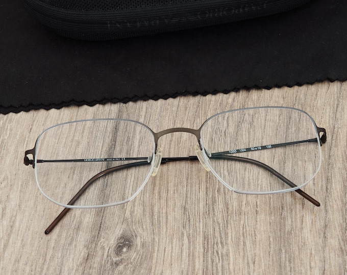 Vintage Giorgio Armani 1055 134 Half Rim Eyeglasses Frames Made in Italy - Lightweight Metal