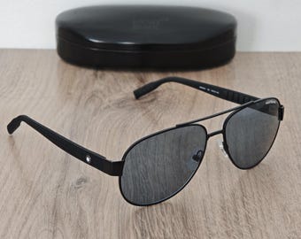 Montblanc MB0064S Black x Blue Pilot Sunglasses - MINT