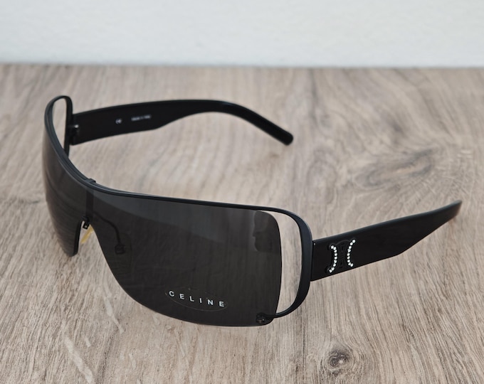 CELINE Paris SC1263S Women's Black Shield Sunglasses - NOS - Y2K