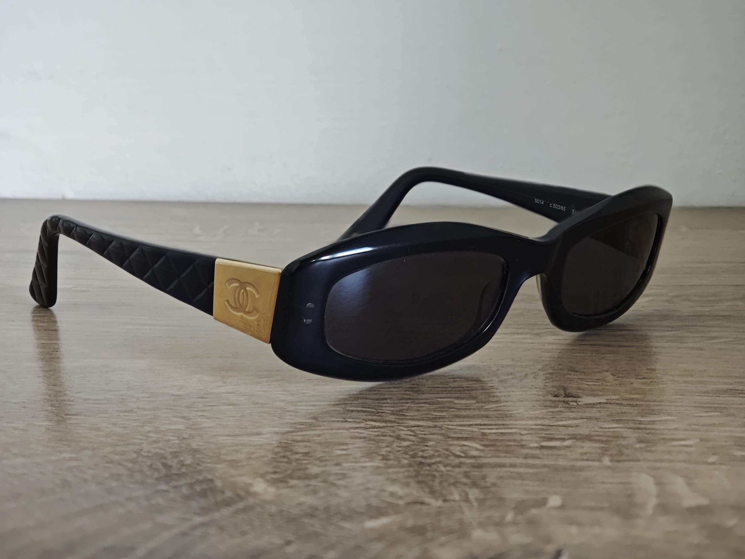 Vintage CHANEL 5014 C.503/65 Blue Quilted Arm Sunglasses Made in