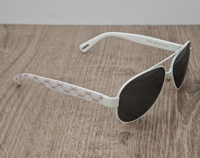Dolce & Gabbana DG 2118P White Aviator Sunglasses - DG Logo Print - NOS