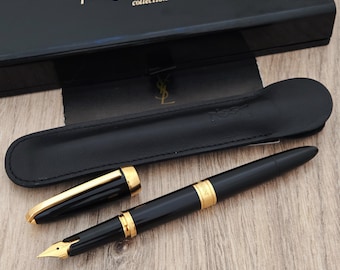 Yves Saint Laurent Black Lacquer Fountain Pen - Vintage - NOS