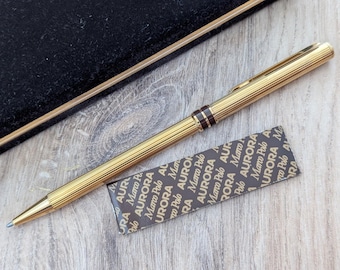 Vintage Aurora Marco Polo Sterling Silver Ballpoint Pen – Gold Plated, Made in Italy