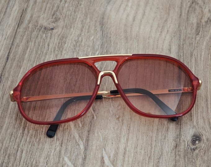 Movado by Carrera 5454 Sunglasses Made in Germany - c. 1980's - Red Acetate x Gold Metal