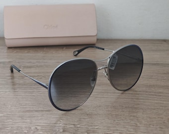 CHLOE 0016S Women's Round Oversized Sunglasses Made in Italy - Metallic Blue - NOS