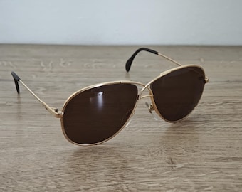 Vintage CAZAL 728 Aviator Sunglasses Made in W. Germany - c. 1980s - Gold Brown