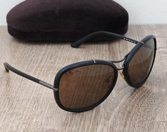 Tom Ford TF 135 Elle Sunglasses Made in Italy - Black x Brown - Y2K