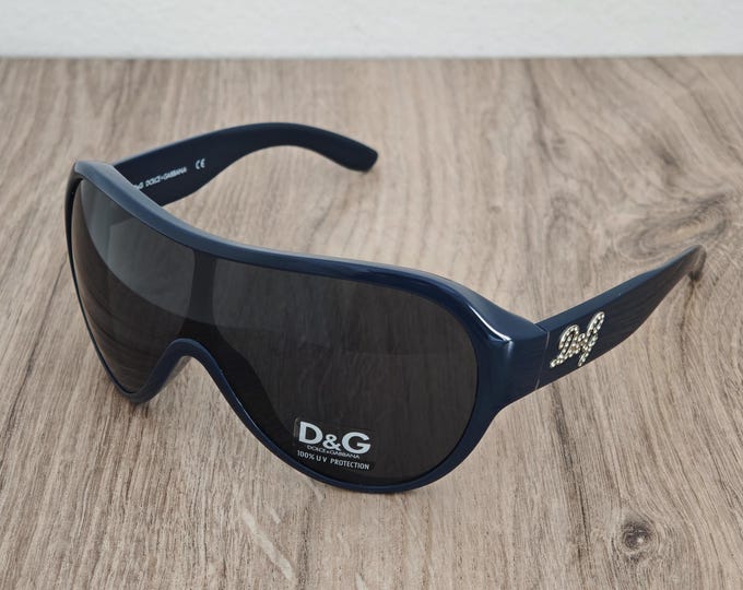Dolce & Gabbana DD8020B Shield Sunglasses - Blue Oversized Mask - Italy 1990's - 2000's (Y2K) - NOS