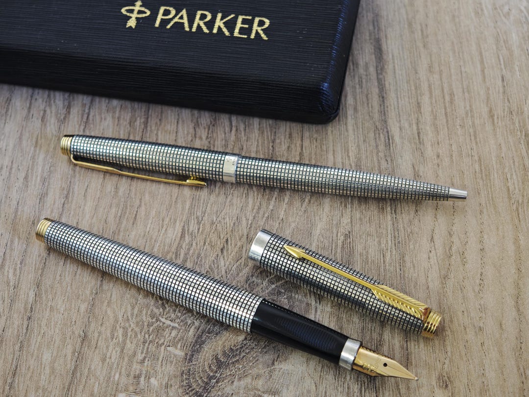 Vintage Parker 75 Cisele Fountain Pen & Ballpoint Set - Sterling Silver ...