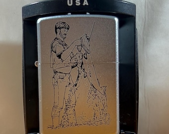 Vintage Zippo Lighter - Fisherman with Large Catch - Unfired New Old Stock (NOS)