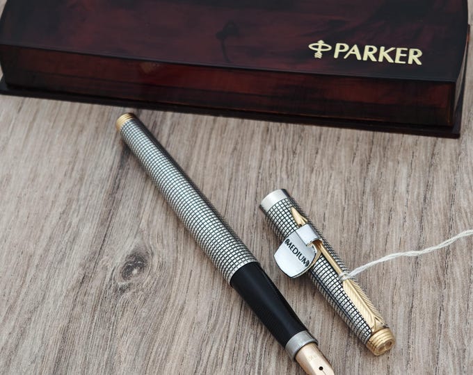 Vintage Parker 75 Cisele Sterling Silver Fountain Pen, 14K Gold Medium Nib (NOS)